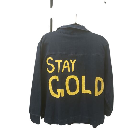 Bon Worth Blue Denim Blouson Style Jacket Stretch Relaxed Fit Zipper Front sz L - Picture 11 of 11